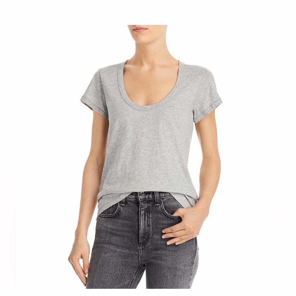 Rag & Bone Womens Gray Scoop Neck Pima Cotton Tee T-Shirt Top